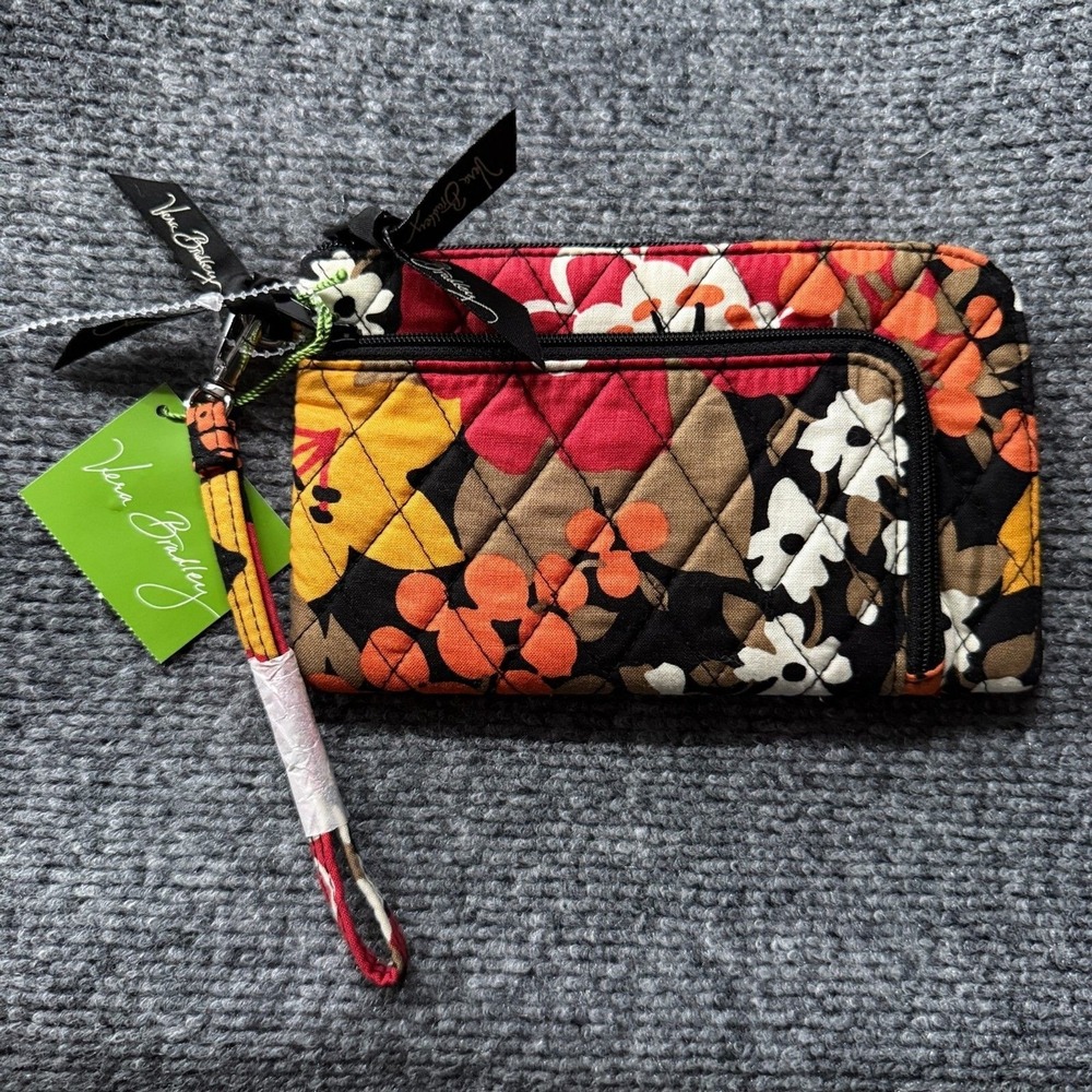 Vera Bradley Wristlet Wallet Red Bittersweet Floral Quilted Card Holder Hippie